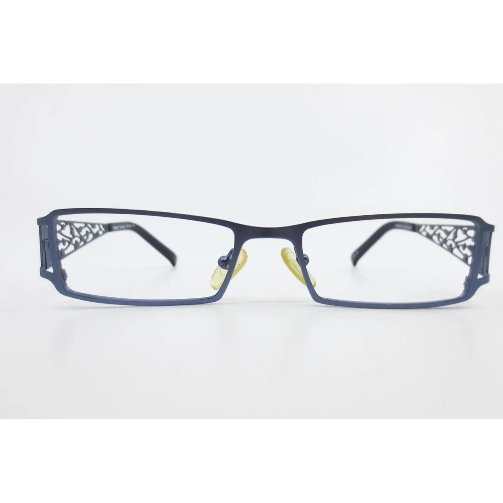 H&M HM0007 Matte Blue Metal Rectangular Eyeglass Frames Filigree Cutout Japan
